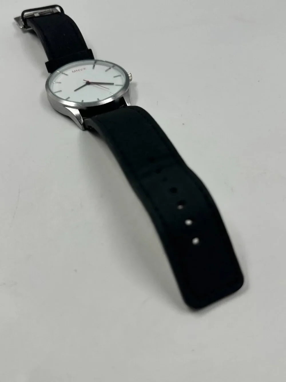3/$30 MNVX Watch Men Silver Tone White Dial 44MM Minimalist New Battery 10